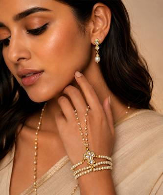 White beaded multistrand pearl haath phool 1