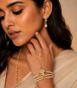 White beaded multistrand pearl haath phool