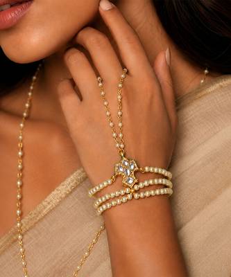 White beaded multistrand pearl haath phool 2
