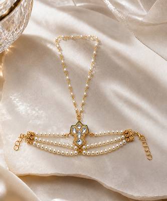 White beaded multistrand pearl haath phool 3