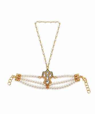 White beaded multistrand pearl haath phool 4