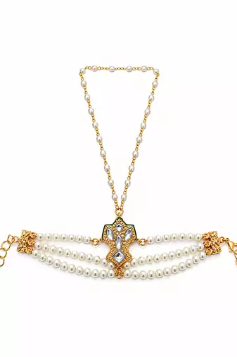 White beaded multistrand pearl haath phool