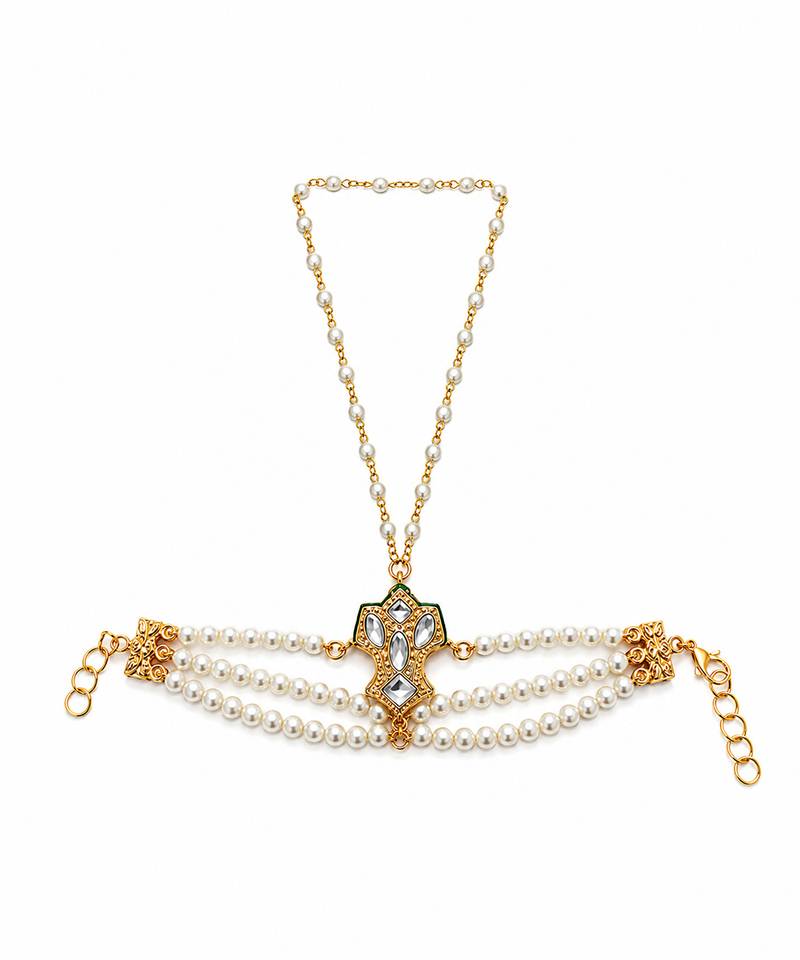 White beaded multistrand pearl haath phool