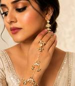 White beaded crescent moon haath phool