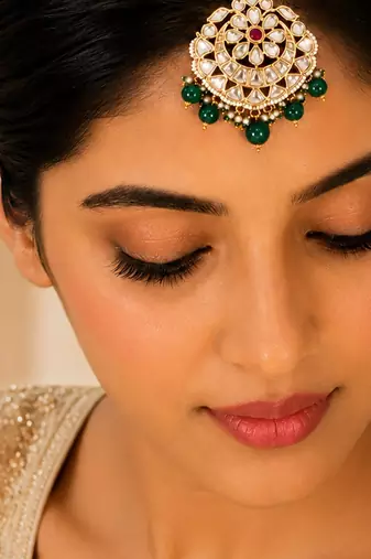 Multicolor beaded kundan circular maang tikka