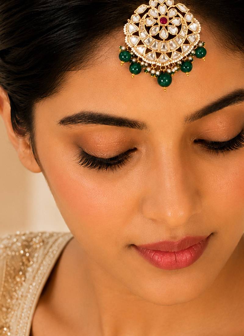 Multicolor beaded kundan circular maang tikka