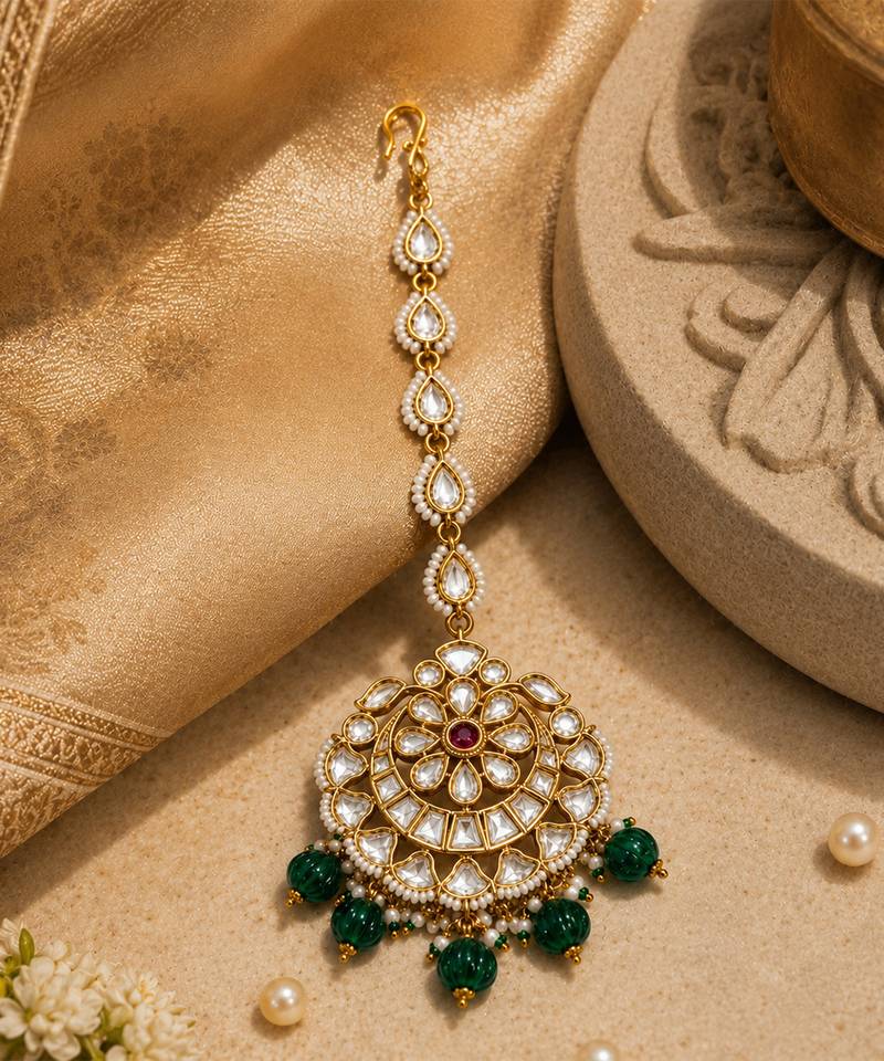 Multicolor beaded kundan circular maang tikka