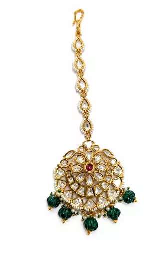 Multicolor beaded kundan circular maang tikka