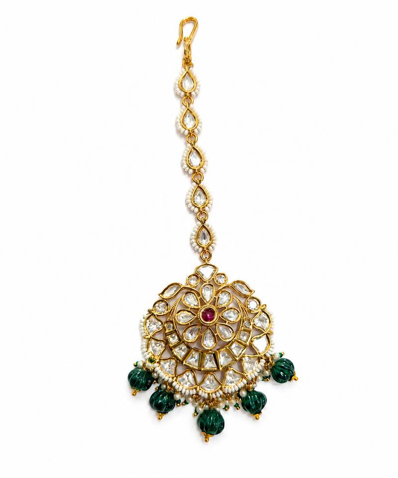 Multicolor beaded kundan circular maang tikka