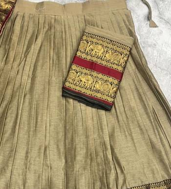 Beige & Red Kanci cottan blend half saree with traditional gold zari weaving work Lehenga 5