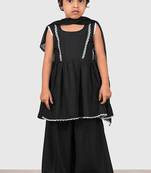 Black lace rayon flared kurta pant with chiffon dupatta set