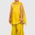 Yellow lace rayon flared kurta pant with chiffon dupatta set