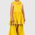 Yellow lace rayon flared kurta pant with chiffon dupatta set