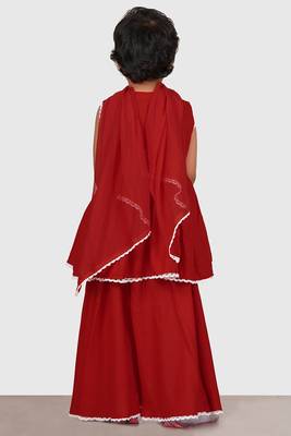 Maroon lace rayon flared kurta pant with chiffon dupatta set 3