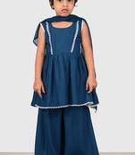 Blue lace rayon flared kurta pant with chiffon dupatta set