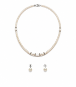Freshwater pearl necklace and earring set, white, with crystal rondelle accents, 17 inch.