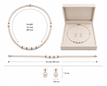 Freshwater pearl necklace and earring set, white, with crystal rondelle accents, 17 inch. 3