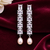 Pearl drop earrings with cubic zirconia, silver, long dangle, secure loop connection