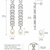 Pearl drop earrings with cubic zirconia, silver, long dangle, secure loop connection