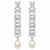 Pearl drop earrings with cubic zirconia, silver, long dangle, secure loop connection