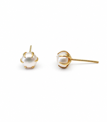 Pearl stud earrings, white freshwater pearl with gold-tone claw setting, classic elegant style