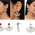 Pearl fan earrings with ruby red pear-cut stone, silver tone, stud back, 34.5 mm, pair