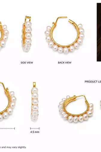 Pearl hoop earrings, gold, freshwater pearl, 20 mm, huggie style, white