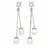 Silver drop earrings with dual freshwater pearls and cz stud, white, dangle style