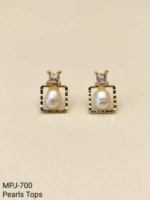 Freshwater baroque pearl stud earrings, gold-toned square frame with crystal zirconia, elegant jewellery 4