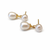 Double pearl drop earrings, white freshwater pearl stud with teardrop dangle, gold-tone setting