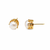 Pearl stud earrings, white freshwater pearl, gold-tone crown setting, classic elegant style.