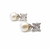 Pearl and square cubic zirconia stud earrings, silver tone, elegant bridal style