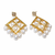 Gold-toned pearl drop earrings, diamond grid design with cz stud, dangling pearl chandelier style