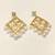 Gold-toned pearl drop earrings, diamond grid design with cz stud, dangling pearl chandelier style