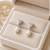 Pearl drop earrings with triangle cz crystal stud, silver tone, freshwater pearl dangle