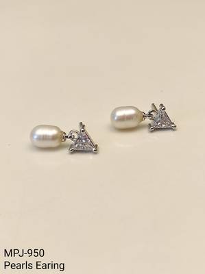 Pearl drop earrings with triangle cz crystal stud, silver tone, freshwater pearl dangle 4