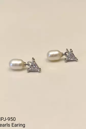 Pearl drop earrings with triangle cz crystal stud, silver tone, freshwater pearl dangle
