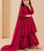 Roman silk embroidery rani pink readymade salwar suit