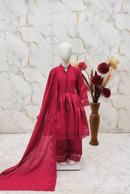 Roman silk embroidery rani pink readymade salwar suit 2
