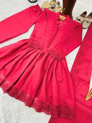 Roman silk embroidery rani pink readymade salwar suit 3