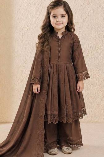 Roman silk embroidery coffee readymade salwar suit