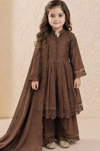 Roman silk embroidery coffee readymade salwar suit