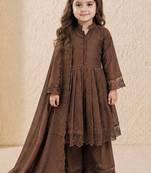 Roman silk embroidery coffee readymade salwar suit