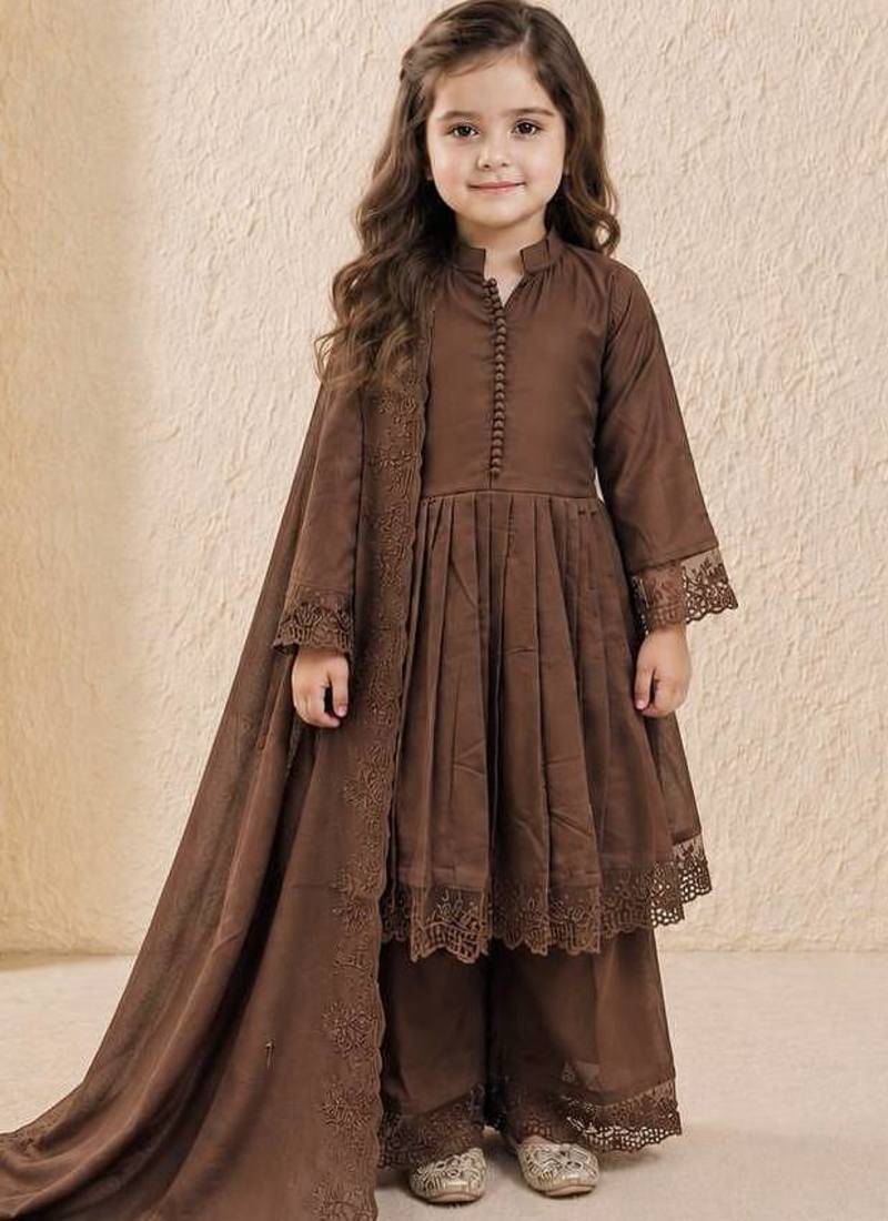 Roman silk embroidery coffee readymade salwar suit
