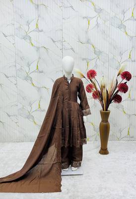 Roman silk embroidery coffee readymade salwar suit 2
