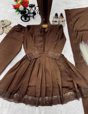 Roman silk embroidery coffee readymade salwar suit 3