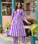 WOMEN COTTON A-LINE KURTA WITH PANT