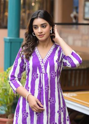 WOMEN COTTON A-LINE KURTA WITH PANT 2