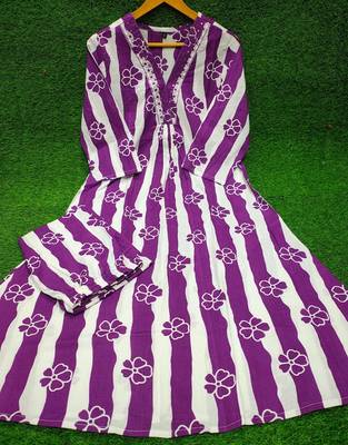 WOMEN COTTON A-LINE KURTA WITH PANT 3