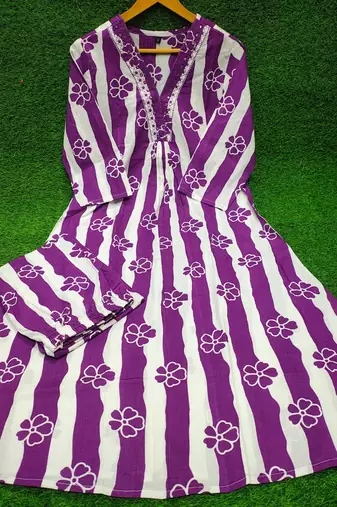 WOMEN COTTON A-LINE KURTA WITH PANT